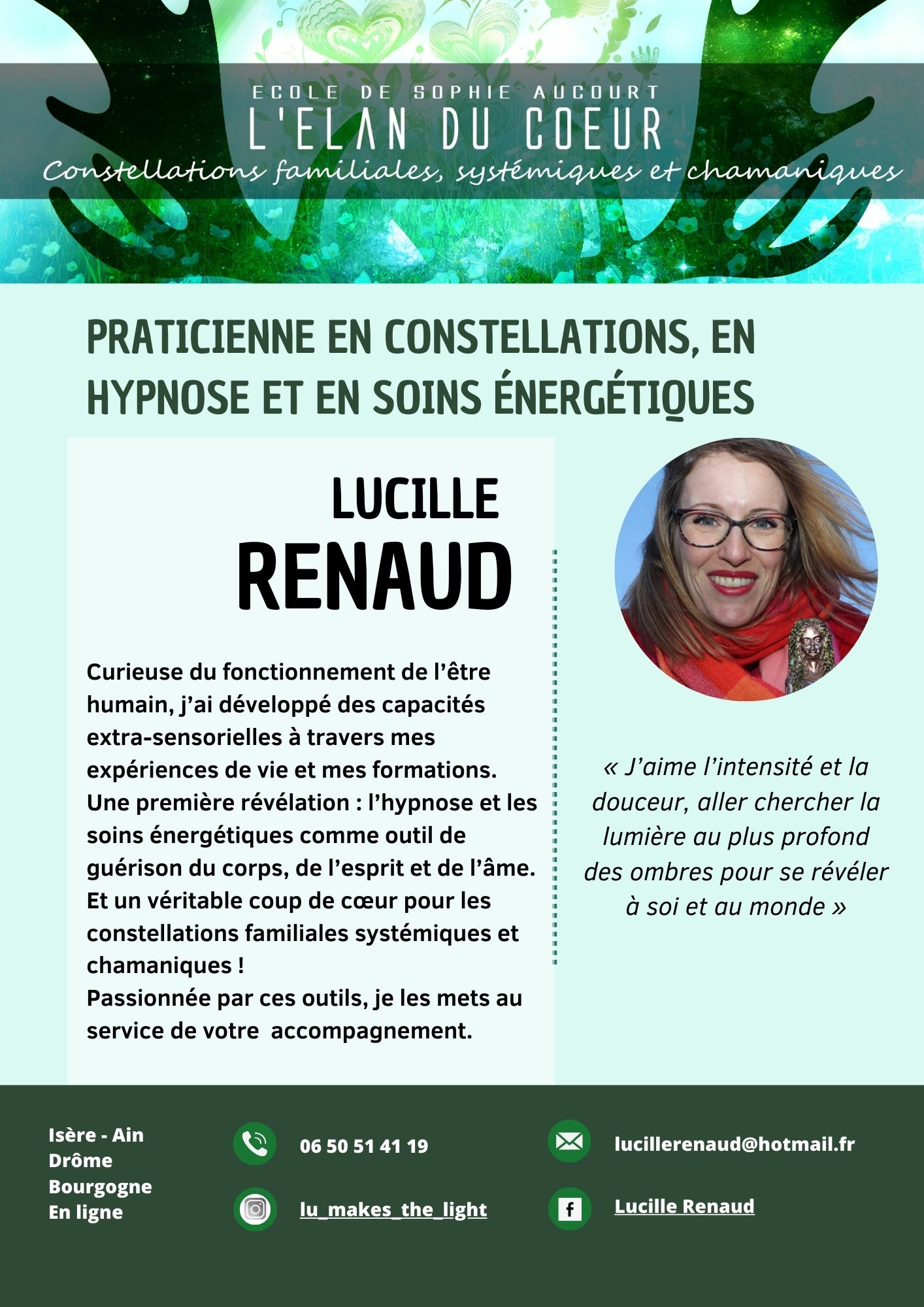 Lucille Renaud - Praticienne en constellation familiale, systémique et chamanique - Hypnose - Soins energétiques Image